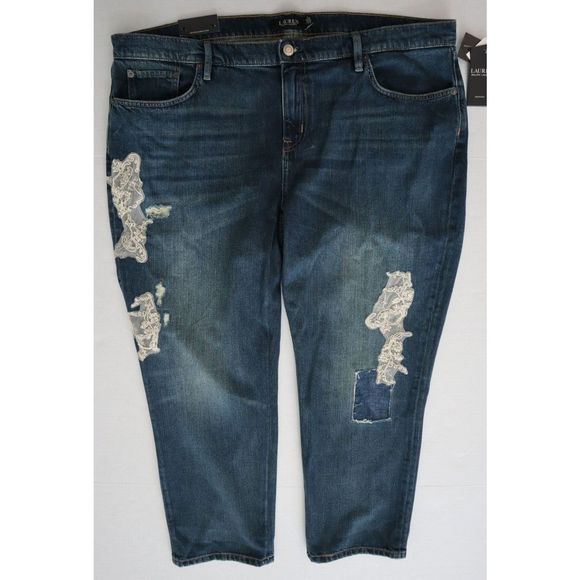 Lauren Ralph Lauren Womens Plus Sz 16W Lace Patchwork Relaxed Tapered Jeans $205 - Picture 1 of 9